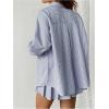 imageMakeMeChic Womens Two Piece Outfit Striped Button Down Shirt and Pleated Skirt Matching SetBlue a