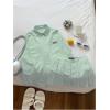 imageMakeMeChic Womens Two Piece Outfit Striped Button Down Shirt and Pleated Skirt Matching SetGreen