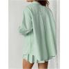 imageMakeMeChic Womens Two Piece Outfit Striped Button Down Shirt and Pleated Skirt Matching SetGreen