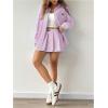imageMakeMeChic Womens Two Piece Outfit Striped Button Down Shirt and Pleated Skirt Matching SetPink