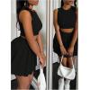 imageMakeMeChic Womens Two Piece Skirt Set Crop Tank Top Y2K Pleated Mini SkirtBlack