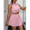 imageMakeMeChic Womens Two Piece Skirt Set Crop Tank Top Y2K Pleated Mini SkirtPink