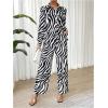 imageMakeMeChic Womens Zebra Print Shirts and Pants Set Long Sleeve Button Blouse 2 Piece OutfitsBlack and White