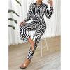 imageMakeMeChic Womens Zebra Print Shirts and Pants Set Long Sleeve Button Blouse 2 Piece OutfitsBlack and White