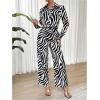imageMakeMeChic Womens Zebra Print Shirts and Pants Set Long Sleeve Button Blouse 2 Piece OutfitsBlack and White