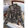 imageMakeMeChic Womens Zebra Striped Long Sleeve Collar Sheer Button Down Shirt Blouse Chiffon TopsBlack and White