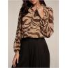 imageMakeMeChic Womens Zebra Striped Long Sleeve Collar Sheer Button Down Shirt Blouse Chiffon TopsCoffee Brown