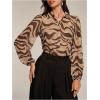 imageMakeMeChic Womens Zebra Striped Long Sleeve Collar Sheer Button Down Shirt Blouse Chiffon TopsCoffee Brown