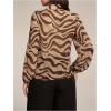 imageMakeMeChic Womens Zebra Striped Long Sleeve Collar Sheer Button Down Shirt Blouse Chiffon TopsCoffee Brown