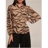 imageMakeMeChic Womens Zebra Striped Long Sleeve Collar Sheer Button Down Shirt Blouse Chiffon TopsCoffee Brown