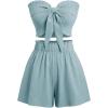 imageMakeMeChic Womens 2 Piece Outfit Shirred Tie Front Sleeveless Bandeau Summer Tube Top and Wide Leg Shorts SetBlue