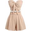 imageMakeMeChic Womens 2 Piece Outfit Shirred Tie Front Sleeveless Bandeau Summer Tube Top and Wide Leg Shorts SetKhaki