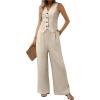 imageMakeMeChic Womens 2 Piece Outfit Sleeveless Button Down Vest Blazer and Wide Leg Pants Suit Matching SetApricot