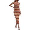 imageMakeMeChic Womens 2 Piece Outfits Boho Summer Geo Print Halter Crop Top and Split Thigh Midi Skirt SetMulticolor