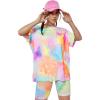 imageMakeMeChic Womens 2 Piece Outfits Casual Tie Dye Short Sleeve Round Neck Tee Shirt and Biker Shorts Matching SetMulticolor