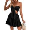 imageMakeMeChic Womens 2 Piece Outfits Knot Front Strapless Bandeau Tube Top High Waist A Line Skirt SetBlack
