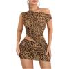 imageMakeMeChic Womens 2 Piece Outfits Leopard Print Asymmetrical Neck Crop Top and Mini Skirt SetMulticolor