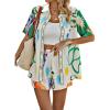 imageMakeMeChic Womens 2 Piece Summer Outfits Allover Print Button Front Short Sleeve Blouse Shirts and Shorts SetsGreen