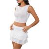 imageMakeMeChic Womens 2 Piece Textured Outfit Sleeveless Crop Tops and Ruffle Layered Mini Skirt SetWhite