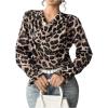imageMakeMeChic Womens Casual Cowl Neck Draped Ruffle Trim Lantern Long Sleeve Satin Blouse Shirt TopsBrown