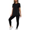 imageMakeMeChic Womens Casual Solid 2 Piece Short Sleeve Split Hem Tee Tops and Skinny Pants Leggings SetBlack