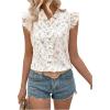 imageMakeMeChic Womens Ditsy Floral Print Cap Sleeve Ruffle Trim V Neck Summer Blouse Shirt TopApricot