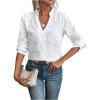 imageMakeMeChic Womens Eyelet Embroidery Long Sleeve Blouses Notch Neck Shirt TopsWhite