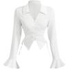 imageMakeMeChic Womens Flared Sleeve Tie Side Ruched Asymmetrical Hem Button Down Shirt BlousesWhite