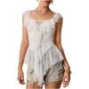 imageMakeMeChic Womens Floral Lace Ruffle Sleeve Blouse Tie Front Peplum Y2k Shirt TopsWhite