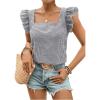 imageMakeMeChic Womens Gingham Print Blouse Top Square Neck Ruffle Short Sleeve Boho Casual ShirtsBlack and White