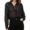 imageMakeMeChic Womens Long Sleeve Mesh Sheer Collared Button Down Shirts Blouse TopsBlack