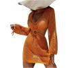 imageMakeMeChic Womens Long Sleeve V Neck Cut Out Summer Beach Cover Up DressCoral Orange