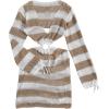imageMakeMeChic Womens Long Sleeve V Neck Cut Out Summer Beach Cover Up DressKhaki Striped
