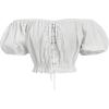imageMakeMeChic Womens Off The Shoulder Crop Tops Puff Sleeve Lace Up Ruffle Retro BlouseWhite