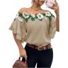 imageMakeMeChic Womens Off The Shoulder Top Tassel Textured Blouse Boho Ruffle Tiered Short Sleeve ShirtsKhaki