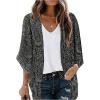 imageMakeMeChic Womens Paisley Pattern 34 Sleeve Summer Shirt Casual Asymmetrical Hem Open Front Blouse TopsBlack