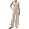 imageMakeMeChic Womens Pant Suits Dressy 2 Piece Sets V Neck Button Down Sleeveless Blazer Vest Tops and Wide Leg Pants SetsApricot