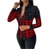 imageMakeMeChic Womens Plaid Print Button Up Blouse Long Sleeve Lapel Collar Shirt TopsRed