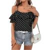 imageMakeMeChic Womens Polka Dots Blouse Short Sleeve Ruffle Trim Cold Shoulder Summer Shirt TopsBlack
