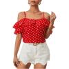 imageMakeMeChic Womens Polka Dots Blouse Short Sleeve Ruffle Trim Cold Shoulder Summer Shirt TopsRed and White