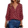 imageMakeMeChic Womens Polka Dots V Neck Half Zip Blouse Long Sleeve Casual Shirt TopRed