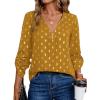 imageMakeMeChic Womens Polka Dots V Neck Half Zip Blouse Long Sleeve Casual Shirt TopYellow
