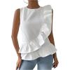 imageMakeMeChic Womens Ruffle Tiered Layer Sleeveless Round Neck Summer Blouse Tank TopsWhite