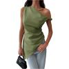 imageMakeMeChic Womens Sleeveless Twist One Shoulder Asymmetrical Hem Ruched Blouse Shirt TopsGreen