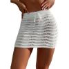 imageMakeMeChic Womens Solid Hollow Out Crochet Cover Up Skirt Rib Knit Beach BottomsWhite