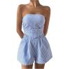 imageMakeMeChic Womens Summer 2 Piece Outfits Striped Ruched Shirred Bandeau Top and Shorts SetsBlue and White