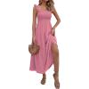 imageMakeMeChic Womens Summer Floral Dresses 2025 Beach Vacation Casual Blue and White Long Maxi Sundresses Pink Flounce Medium