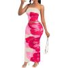 imageMakeMeChic Womens Two Piece Outfit Floral Strapless Bandeau Crop Tops and Bodycon Maxi Skirt SetApricot