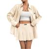 imageMakeMeChic Womens Two Piece Outfit Striped Button Down Shirt and Pleated Skirt Matching SetApricot