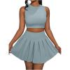 imageMakeMeChic Womens Two Piece Skirt Set Crop Tank Top Y2K Pleated Mini SkirtBlue